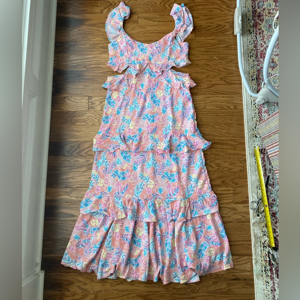 NWT Simply Southern Floral Pineapple Cut Out Dress-Size XL